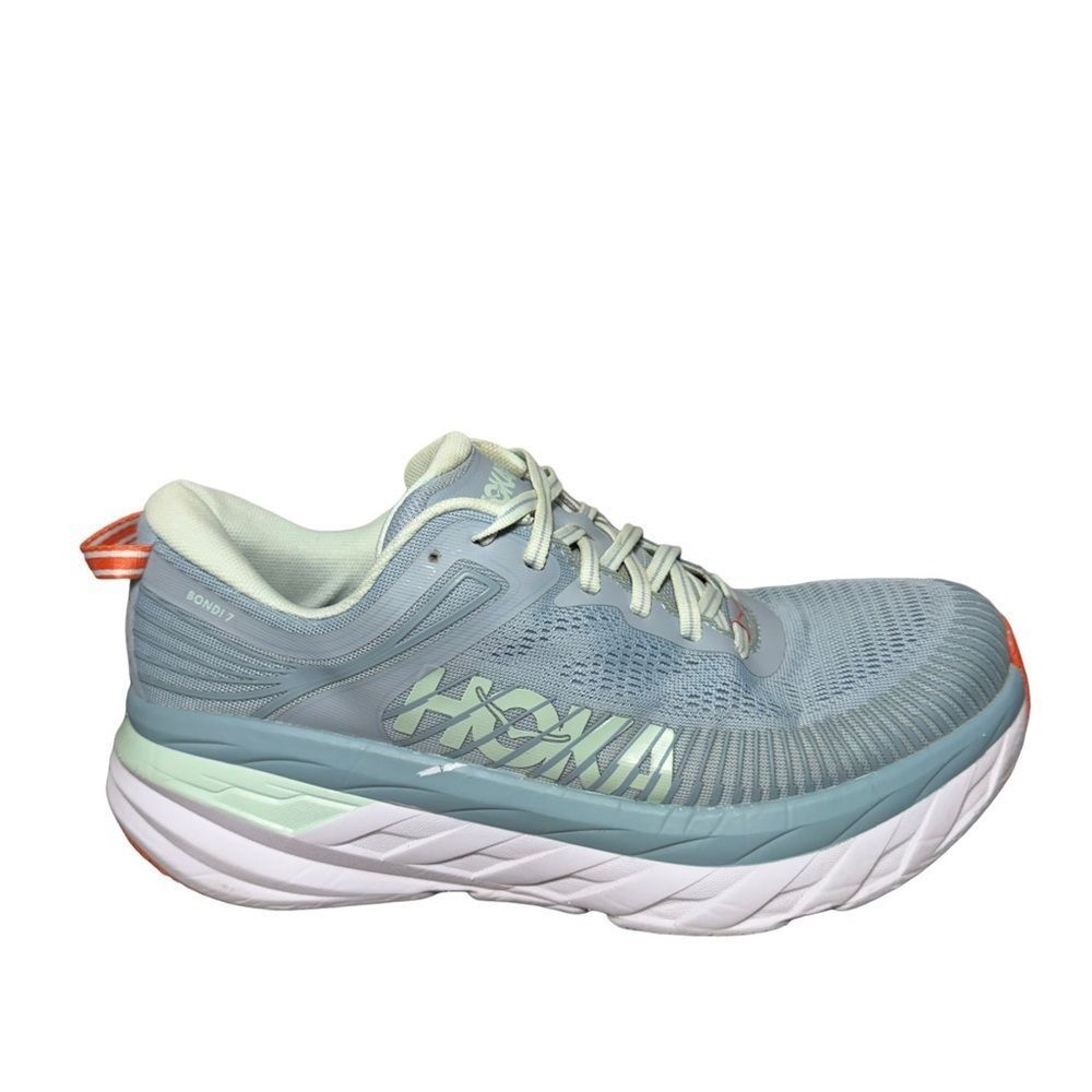 Hoka men’s Bondi 7 Athletic Shoes - Light Blue and Coral size 8.5 M